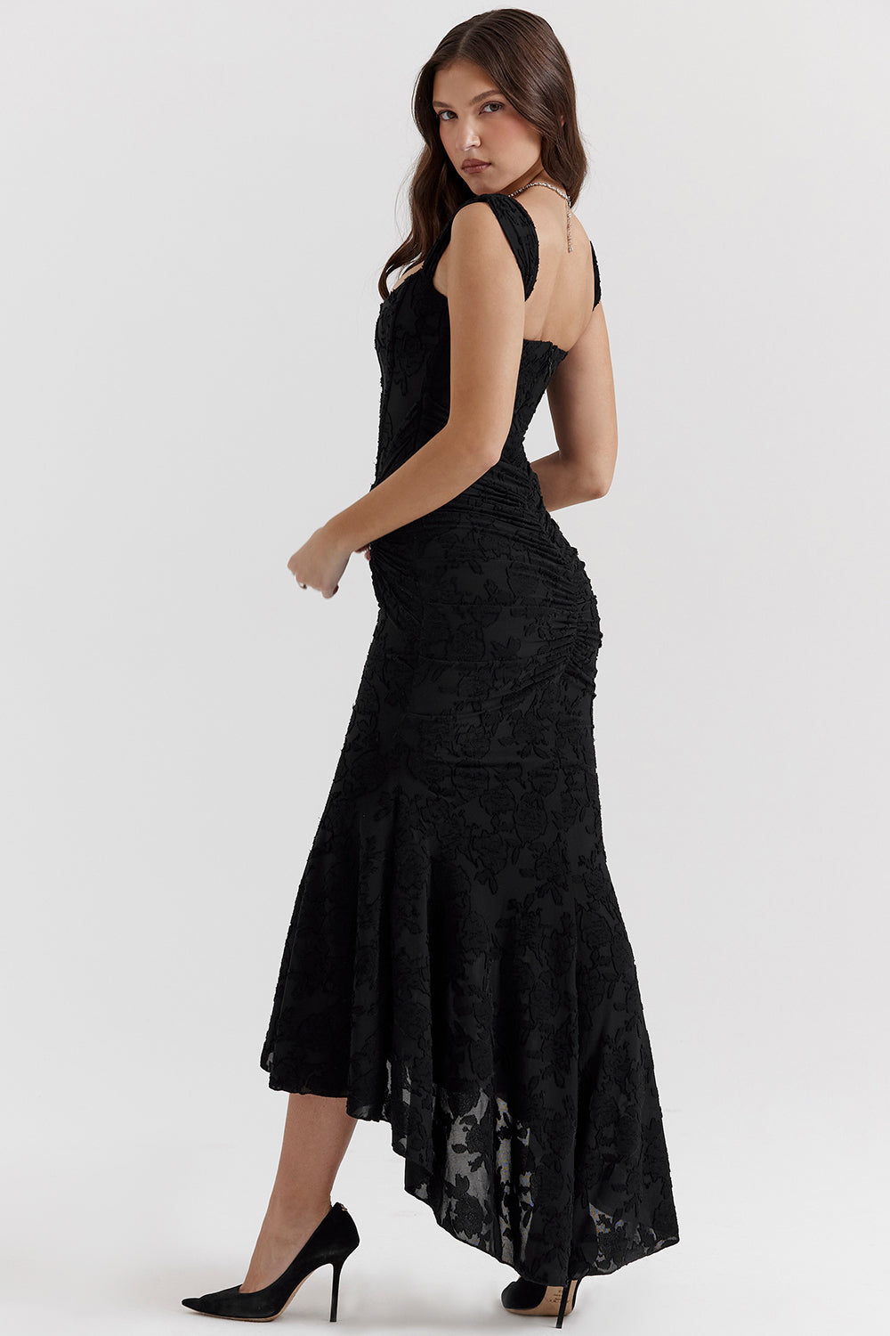 Ruched Lace Maxi Dress Wedding Guest for Women