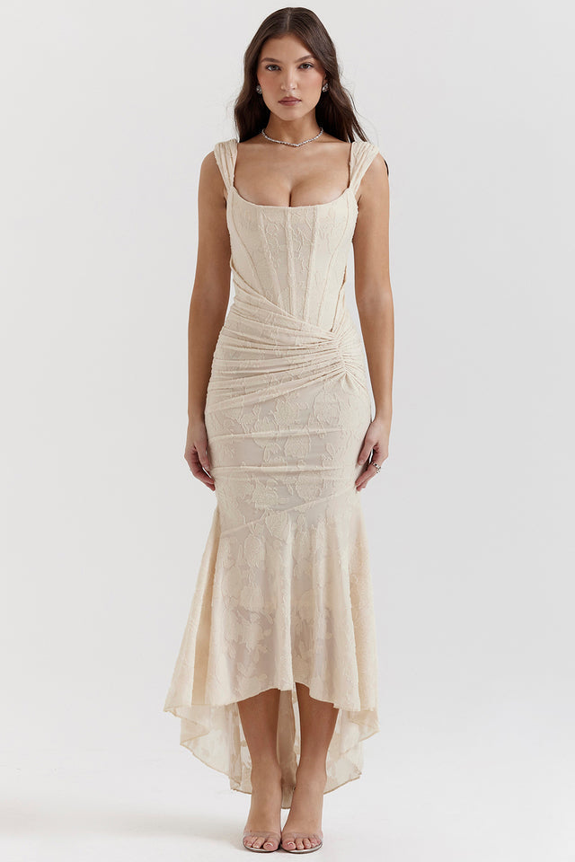Ruched Lace Maxi Dress Wedding Guest for Women