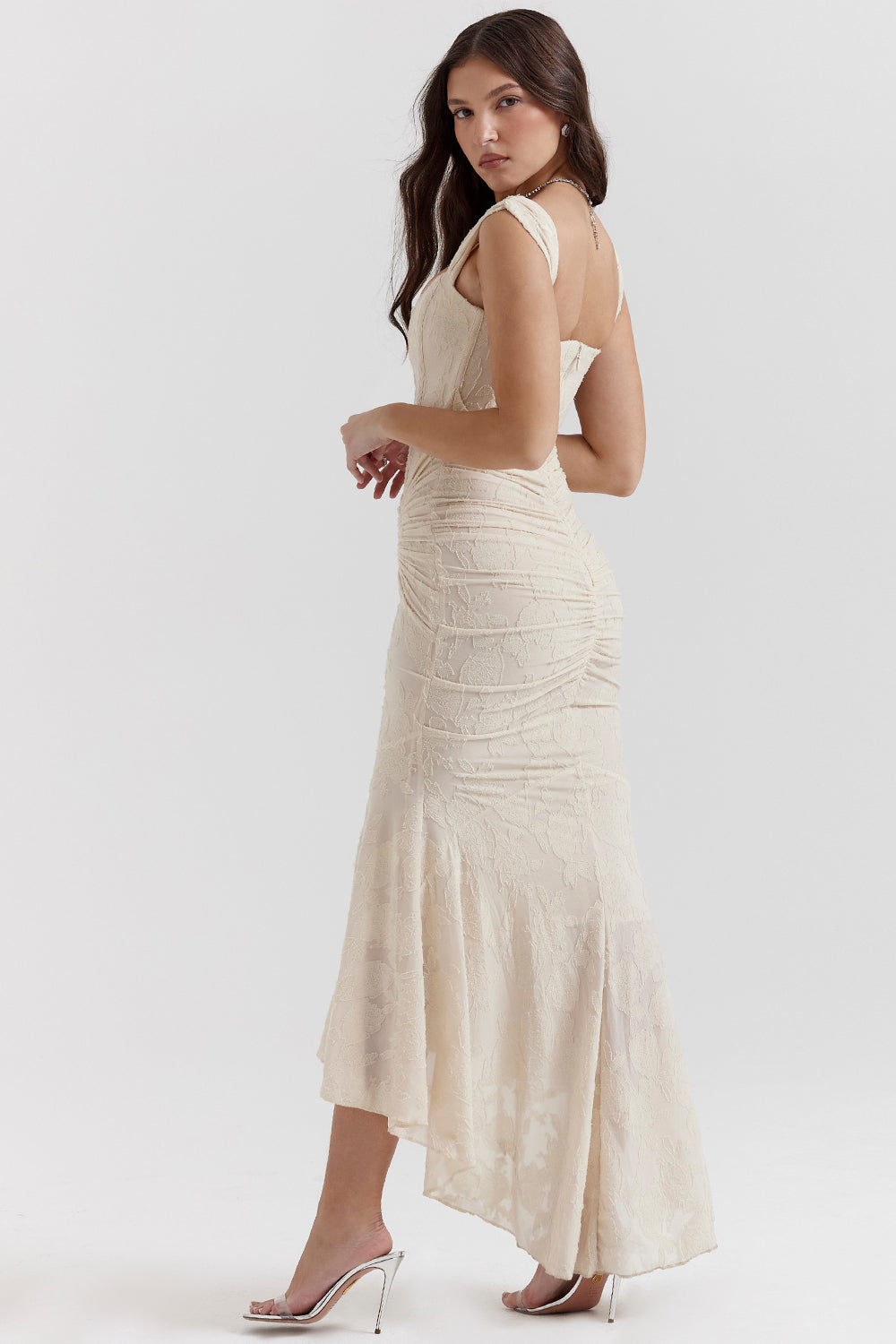 Ruched Lace Maxi Dress Wedding Guest for Women