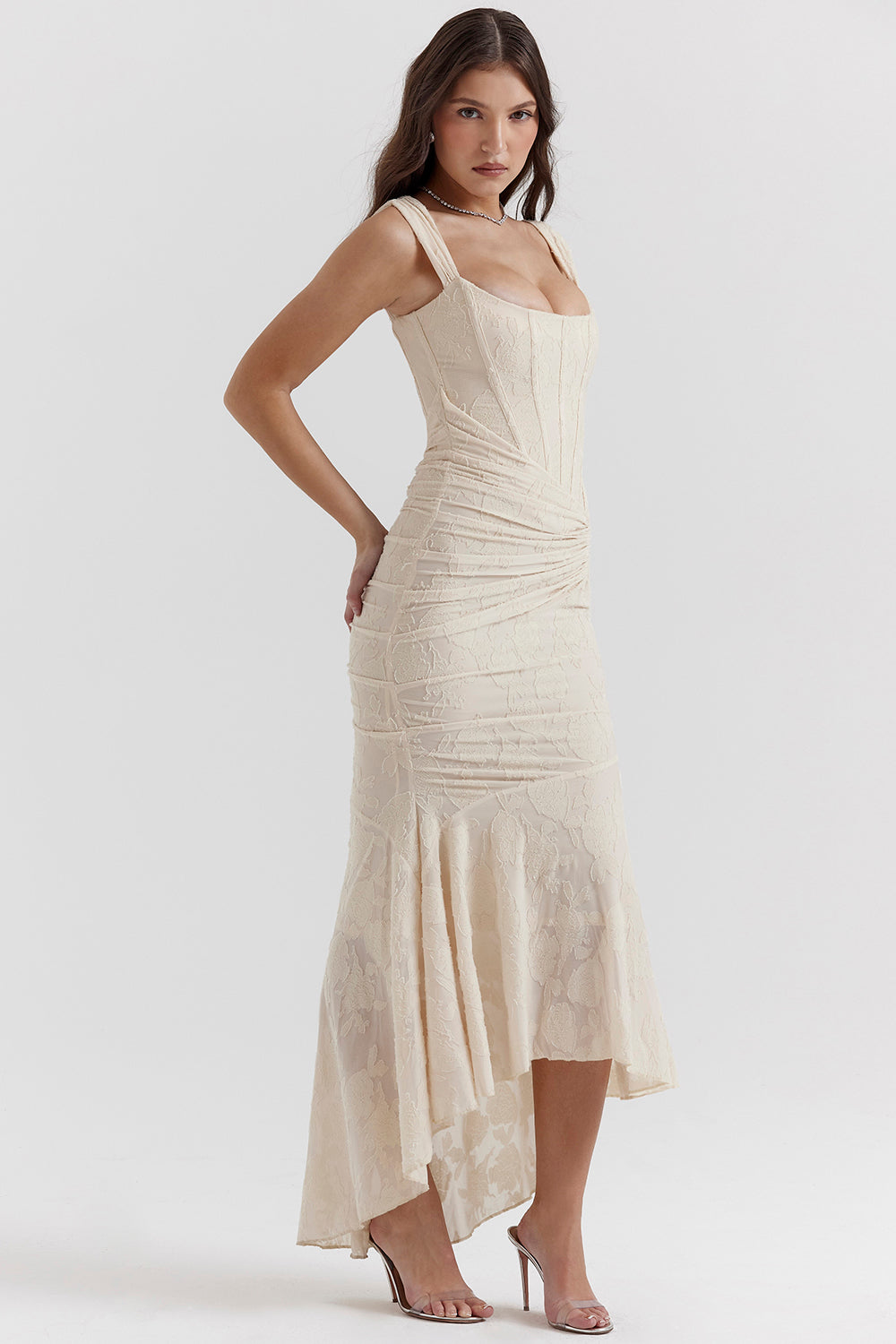 Ruched Lace Maxi Dress Wedding Guest for Women