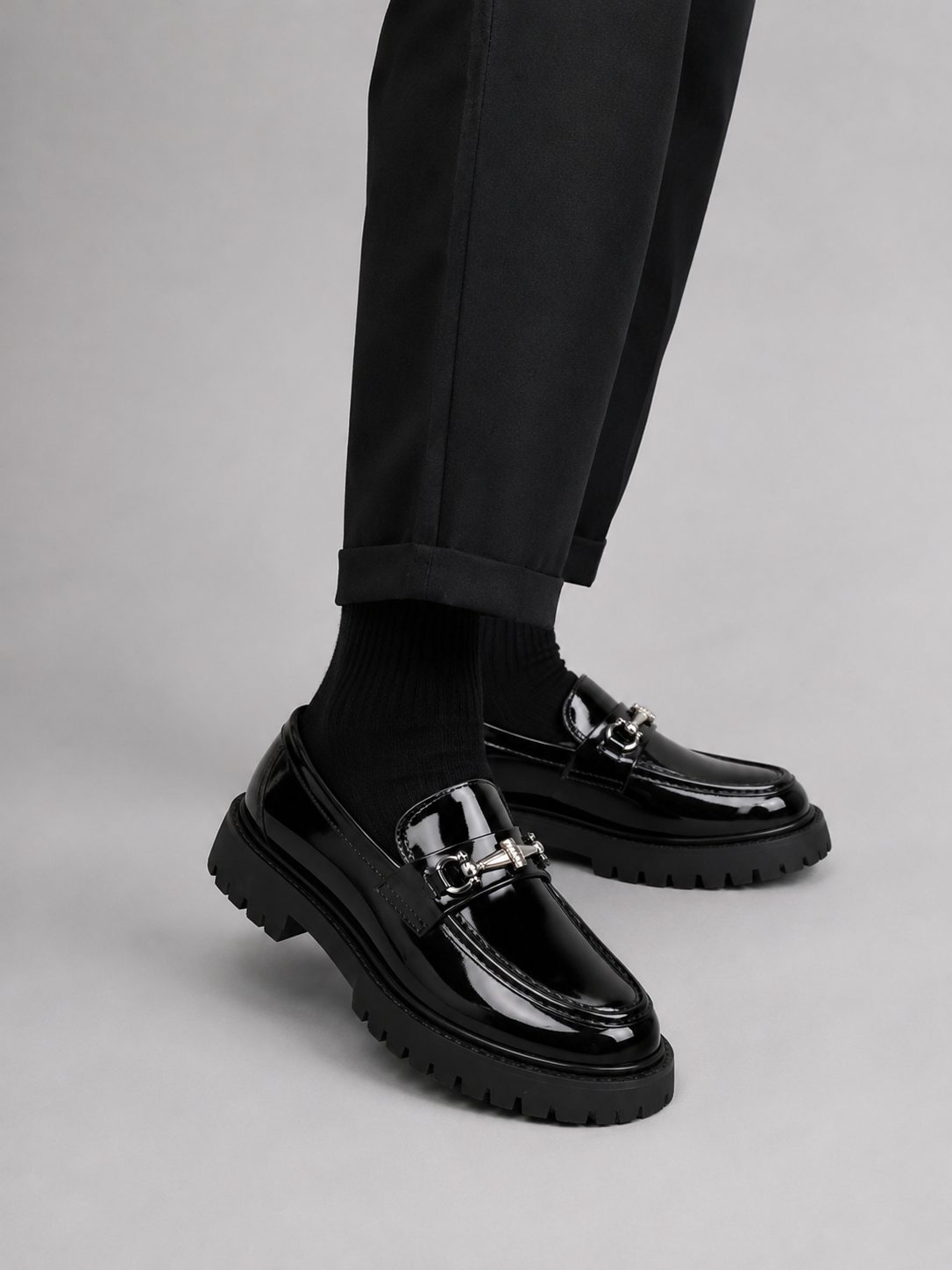 Chunky Sole Loafers with Hardware Detail for Men - View 2