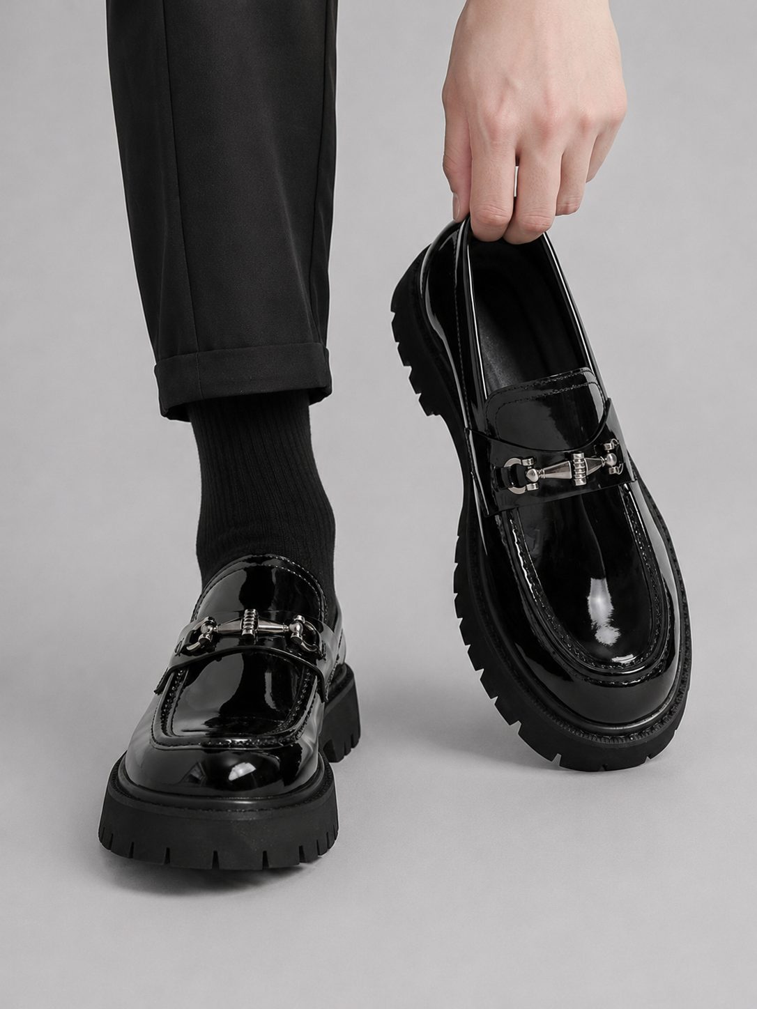 Chunky Sole Loafers with Hardware Detail for Men - View 3