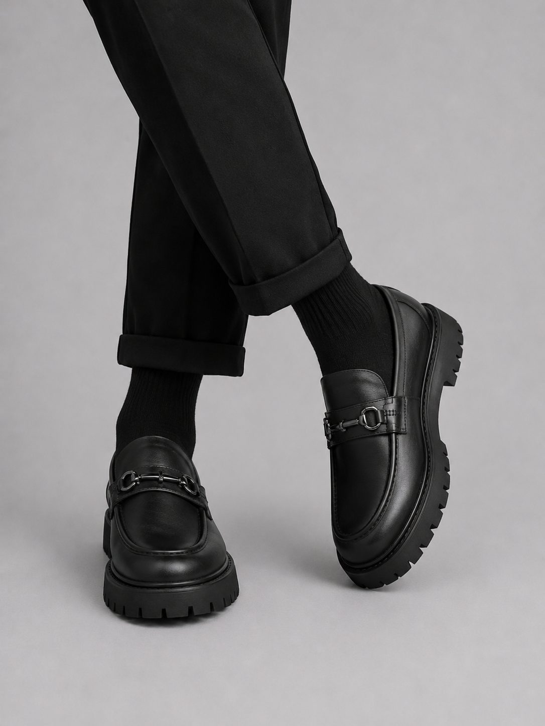 Chunky Sole Loafers with Hardware Detail for Men - View 5