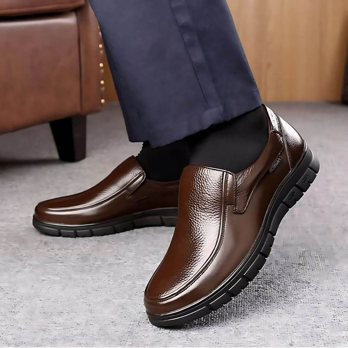 Chunky Sole Slip-On Loafers for Men - Brown