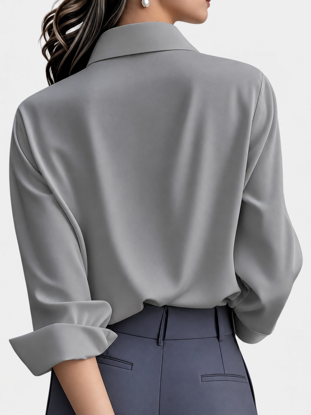 Collared Button-Down Blouse with Long Sleeves for Women - View 10