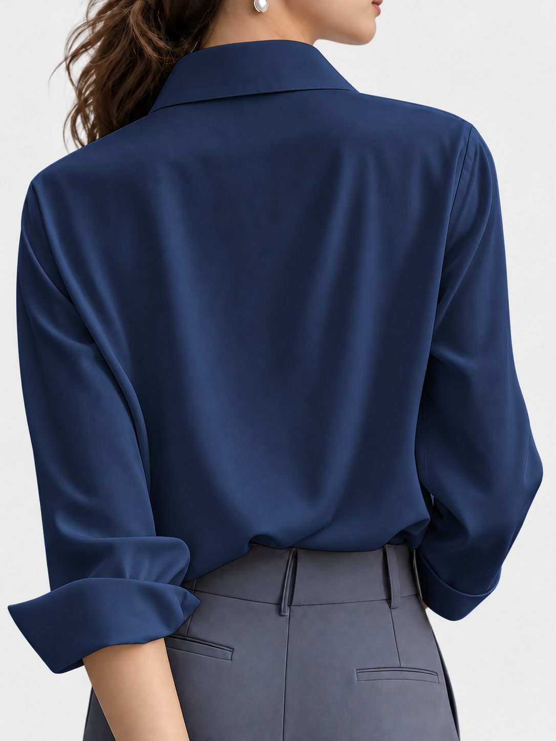Collared Button-Down Blouse with Long Sleeves for Women - View 11