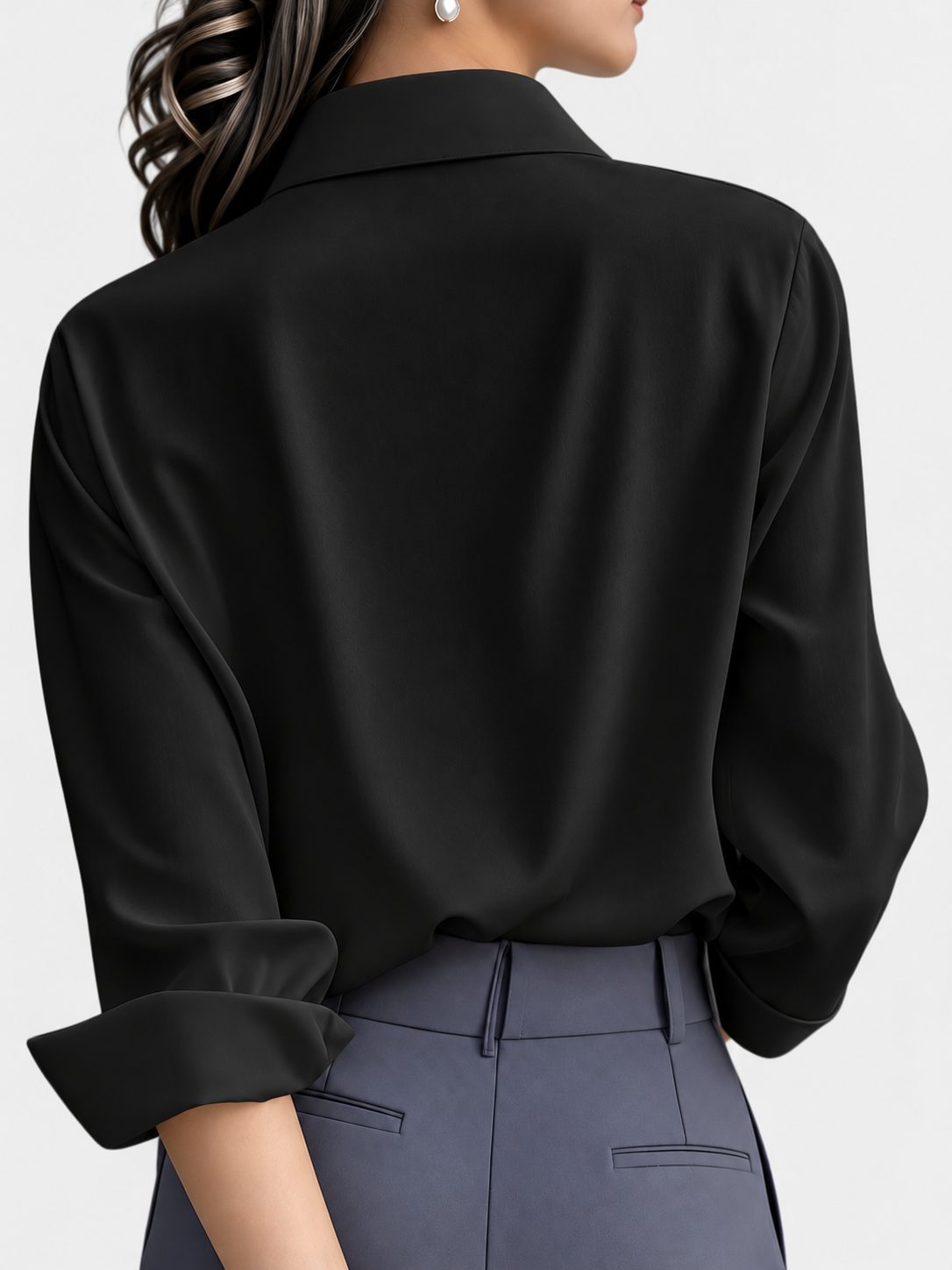 Collared Button-Down Blouse with Long Sleeves for Women - View 12
