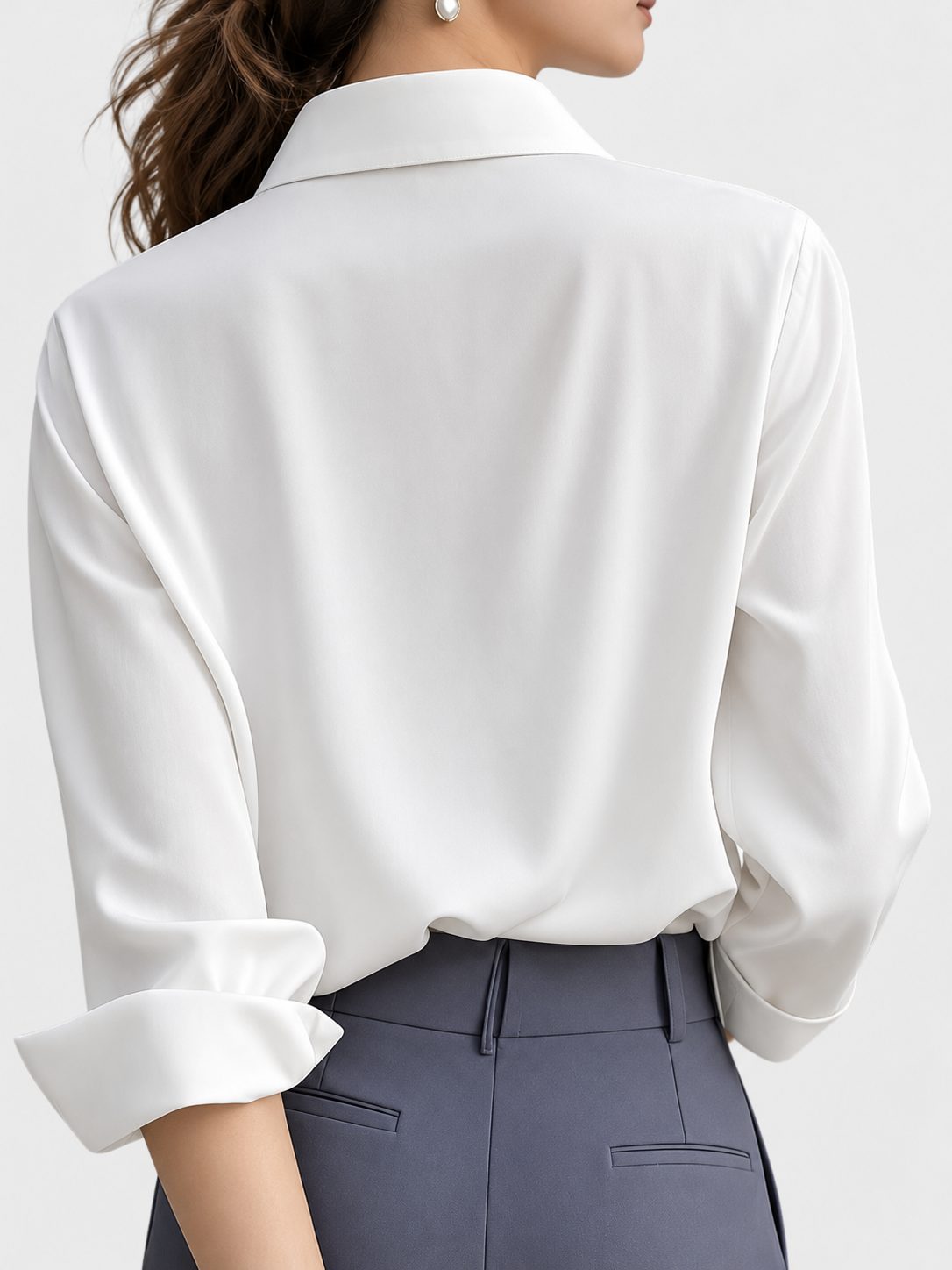 Collared Button-Down Blouse with Long Sleeves for Women - View 9