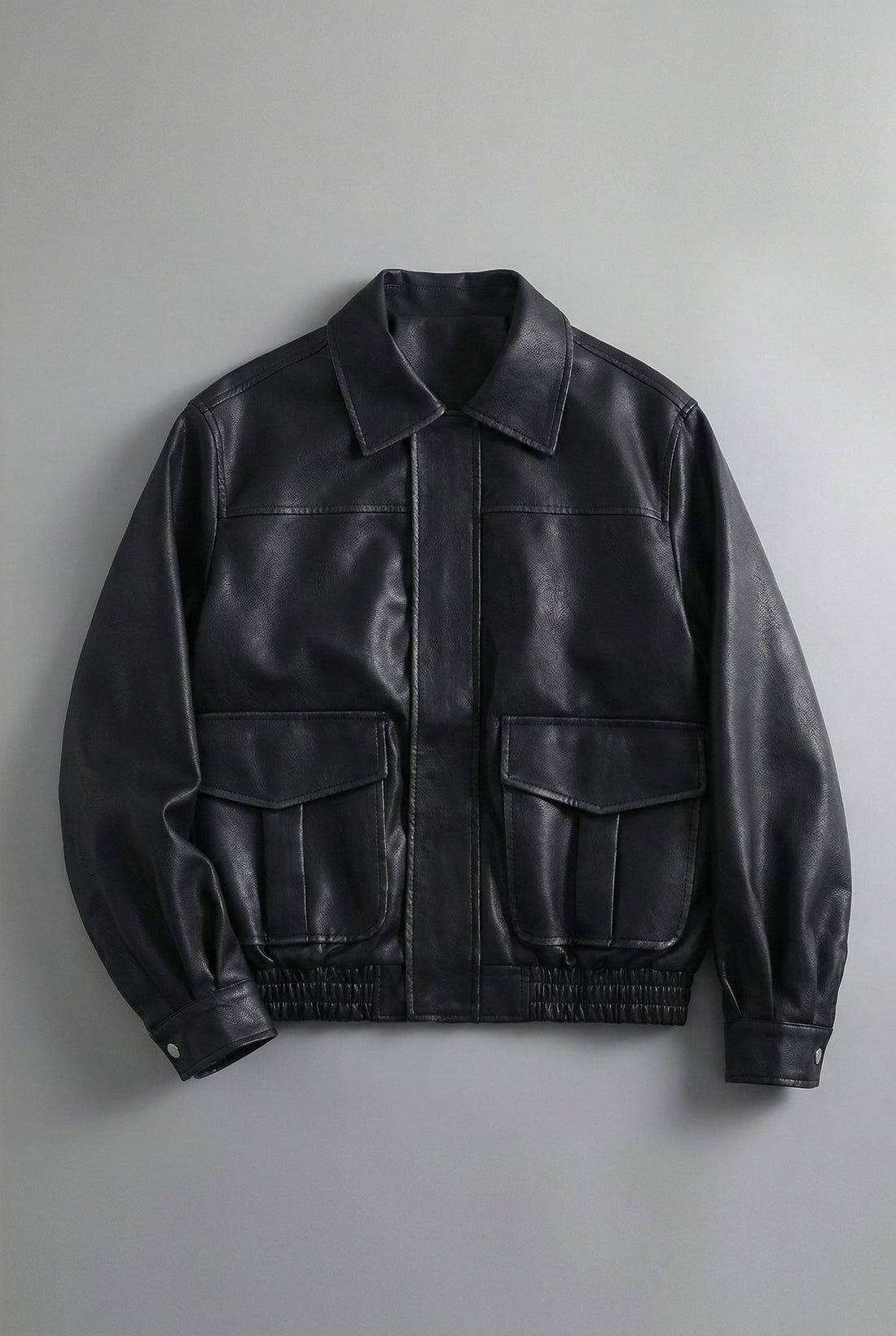Collared Faux Leather Jacket for Women