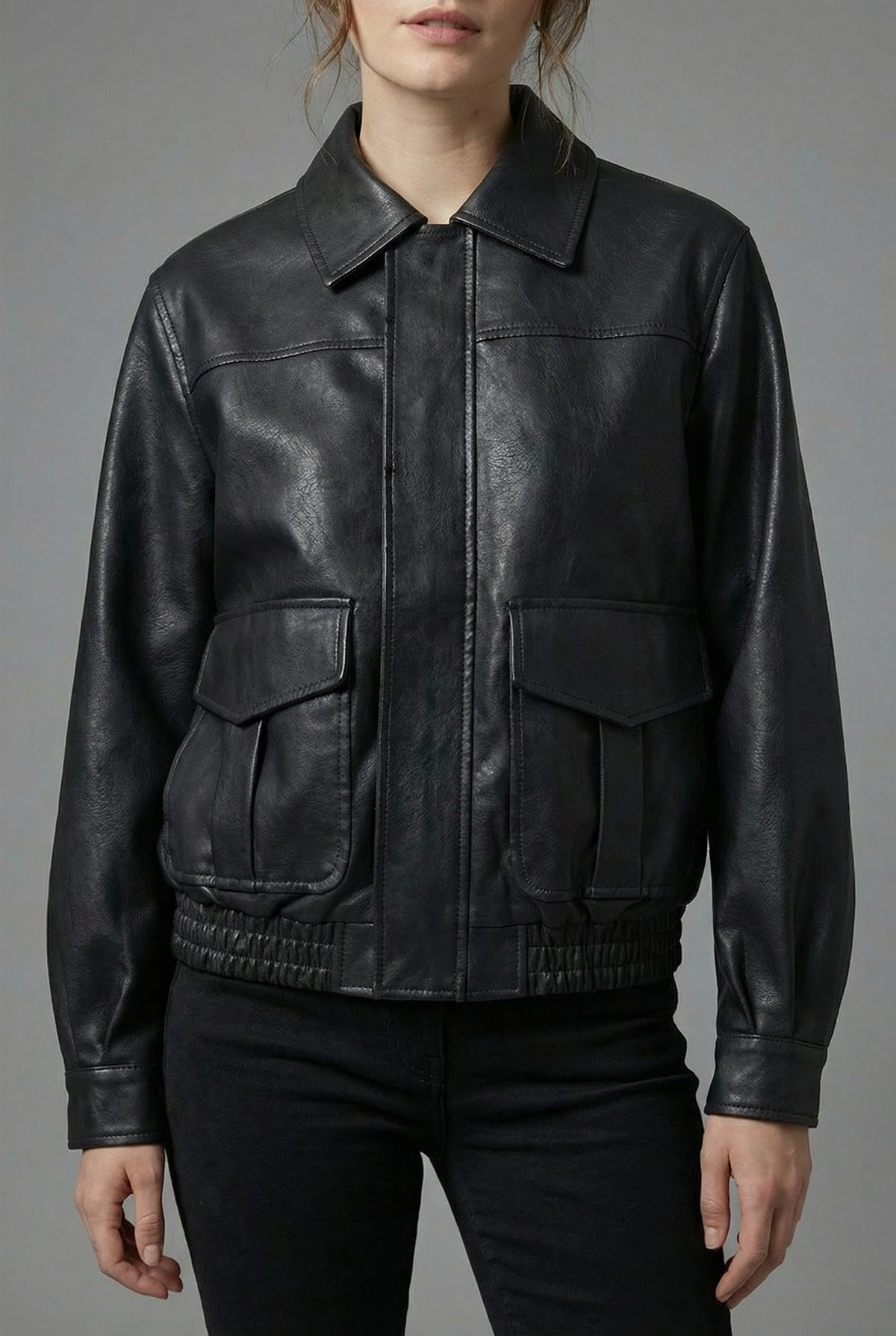 Collared Faux Leather Jacket for Women - View 3