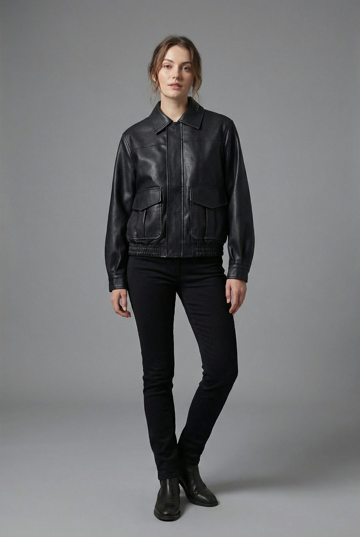Collared Faux Leather Jacket for Women - View 4