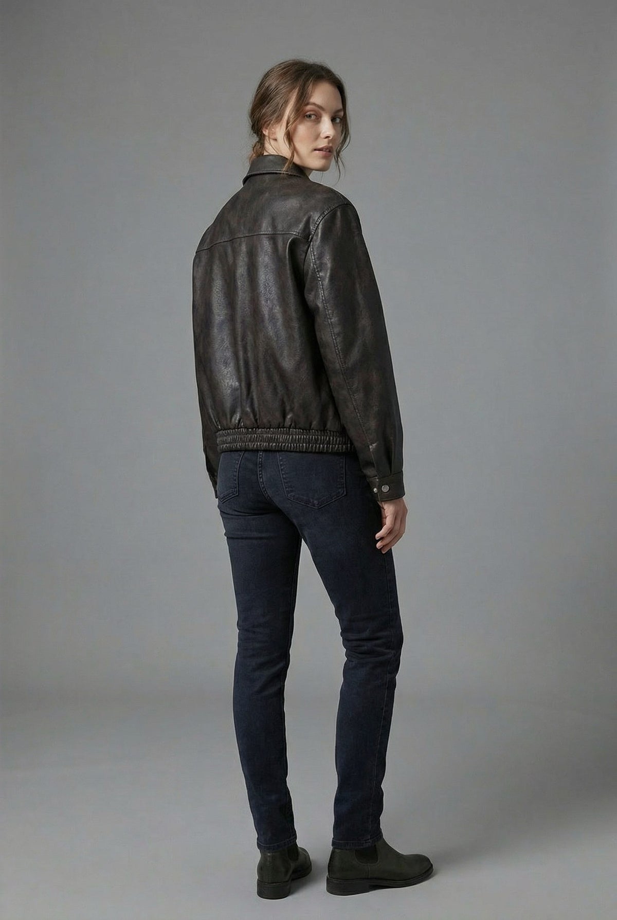 Collared Faux Leather Jacket for Women - View 8