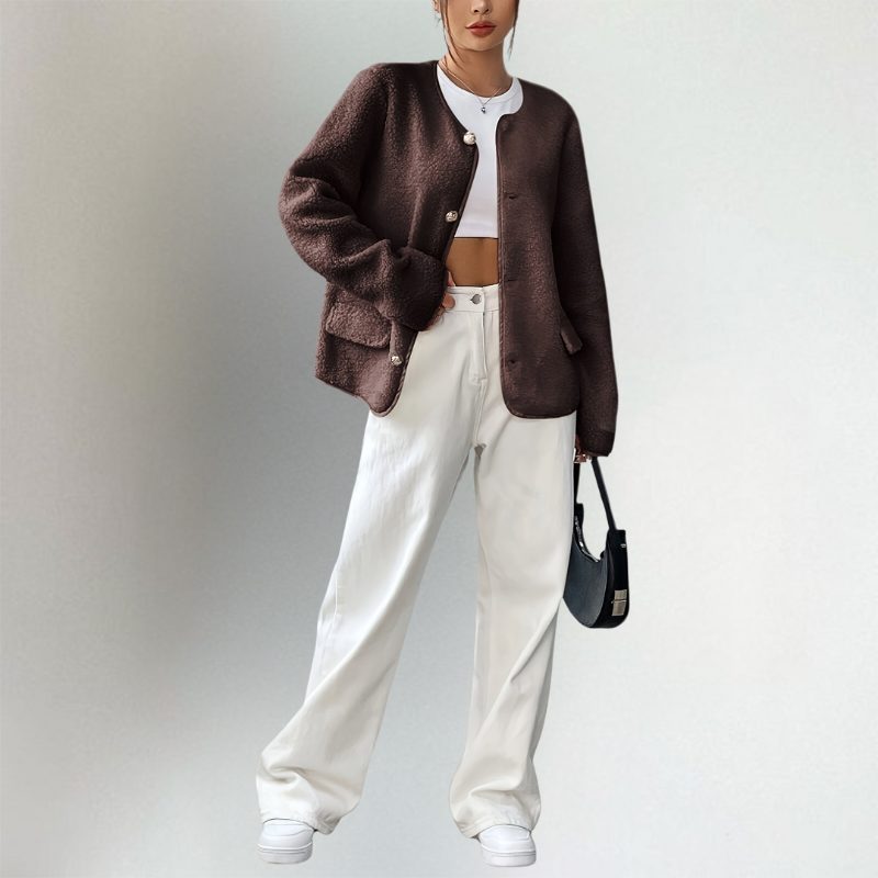 Collarless Button Cardigan for Women - View 4