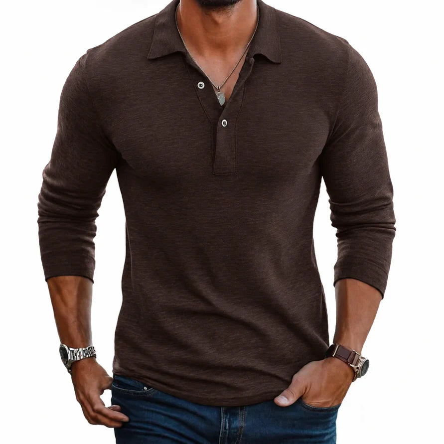 Long Sleeve Button Placket Polo Shirt for Men