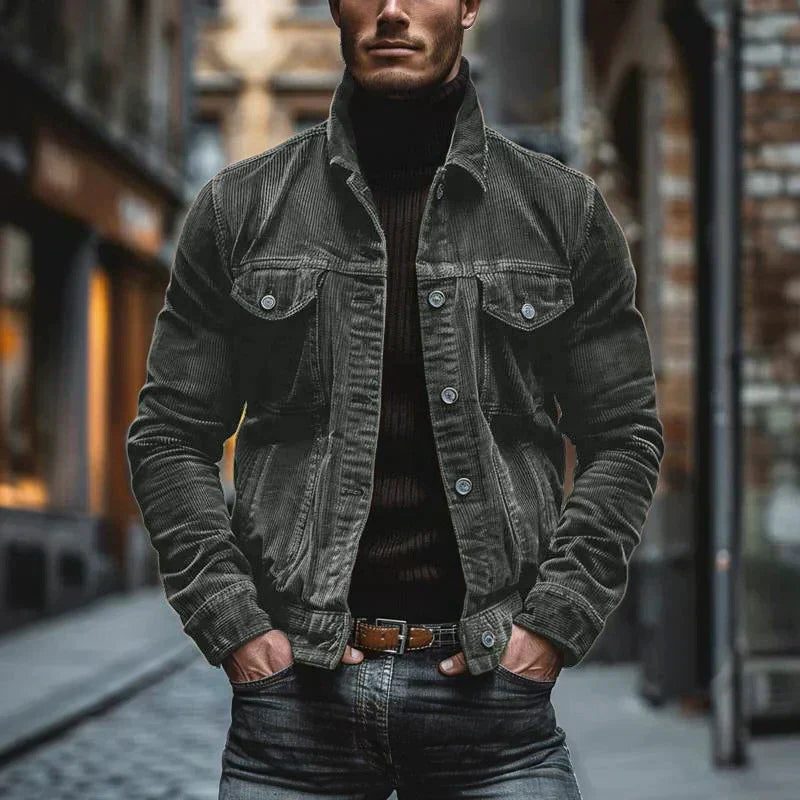 Corduroy Button-Down Jacket for Men - Dark Grey