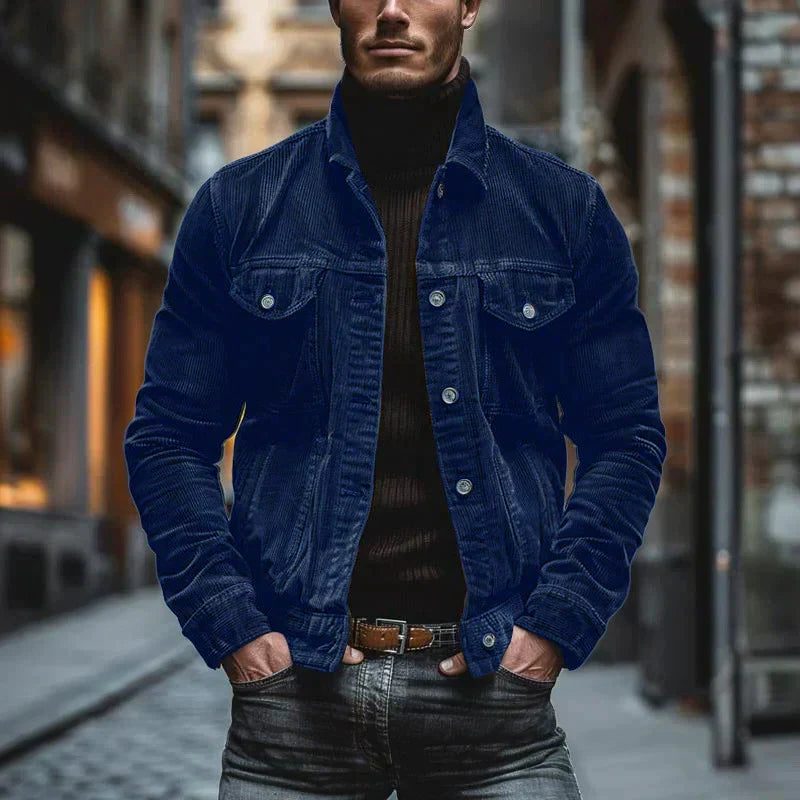 Corduroy Button-Down Jacket for Men - Blue