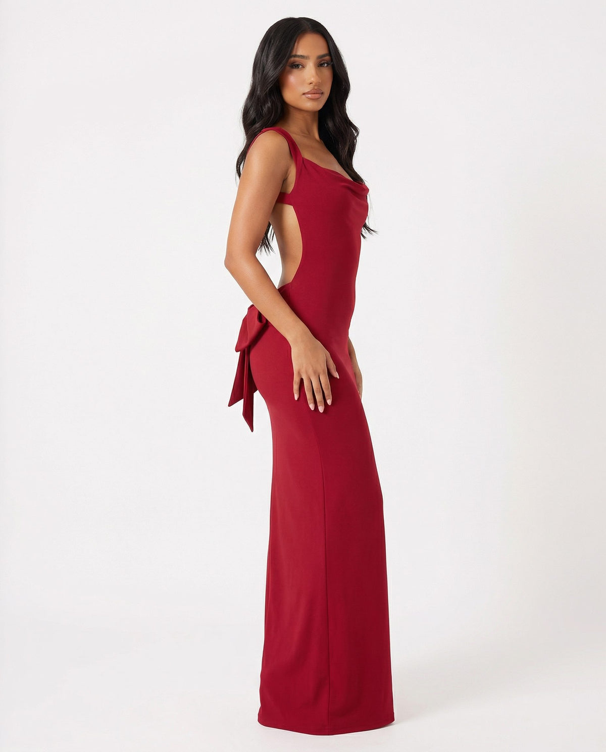 Cowl Neck Open Back Bow Maxi Dress for Women - View 3