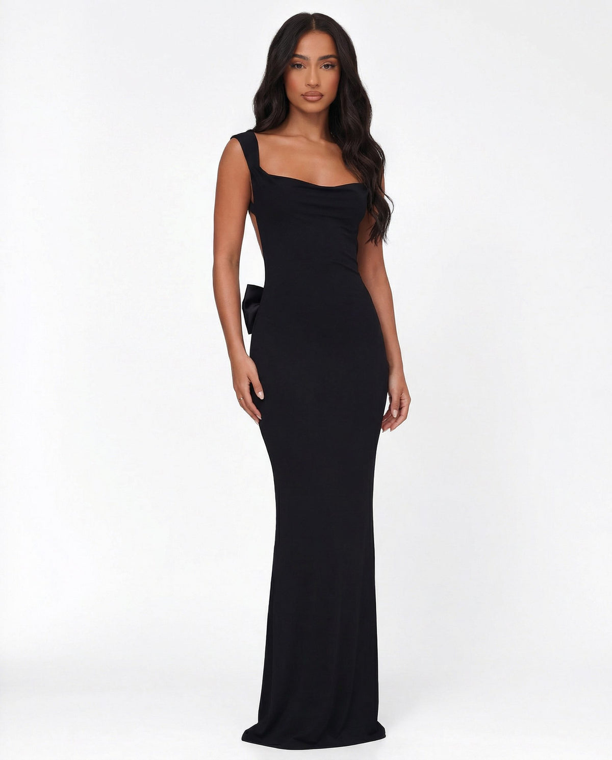 Cowl Neck Open Back Bow Maxi Dress for Women - View 5