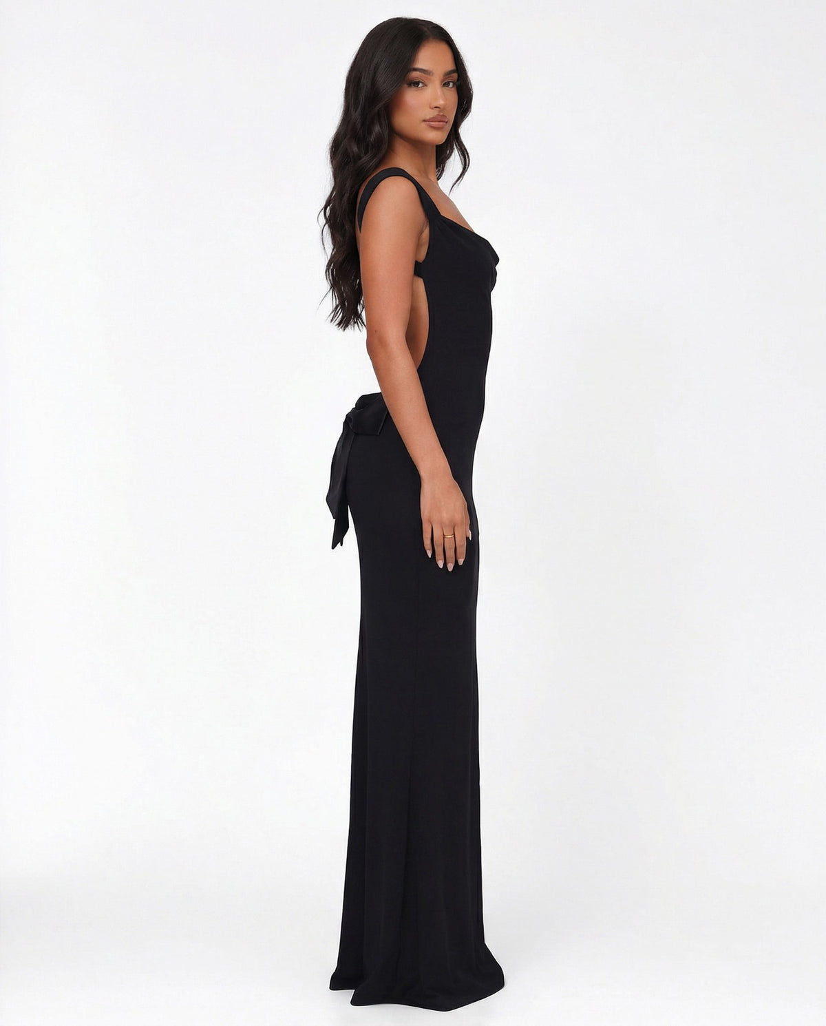 Cowl Neck Open Back Bow Maxi Dress for Women - View 6