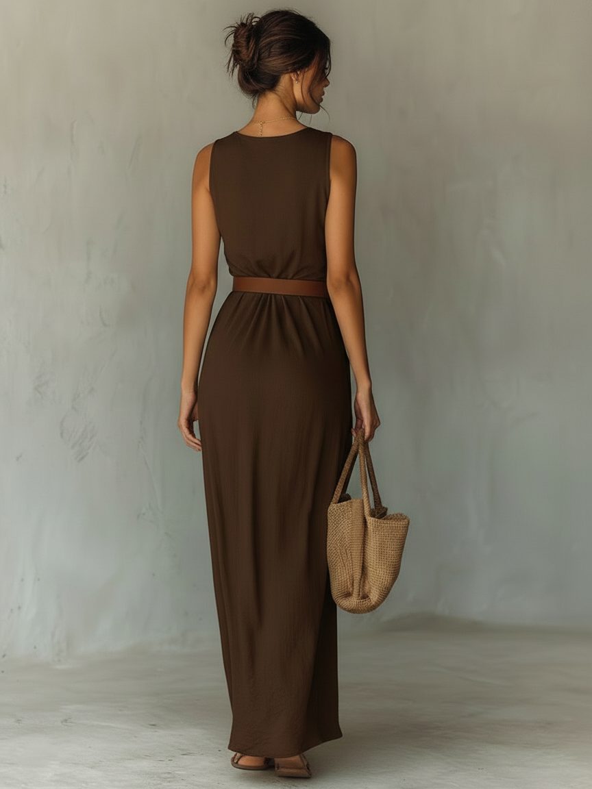 Cowl Neck Sleeveless Belted Maxi Dress for Women - View 2