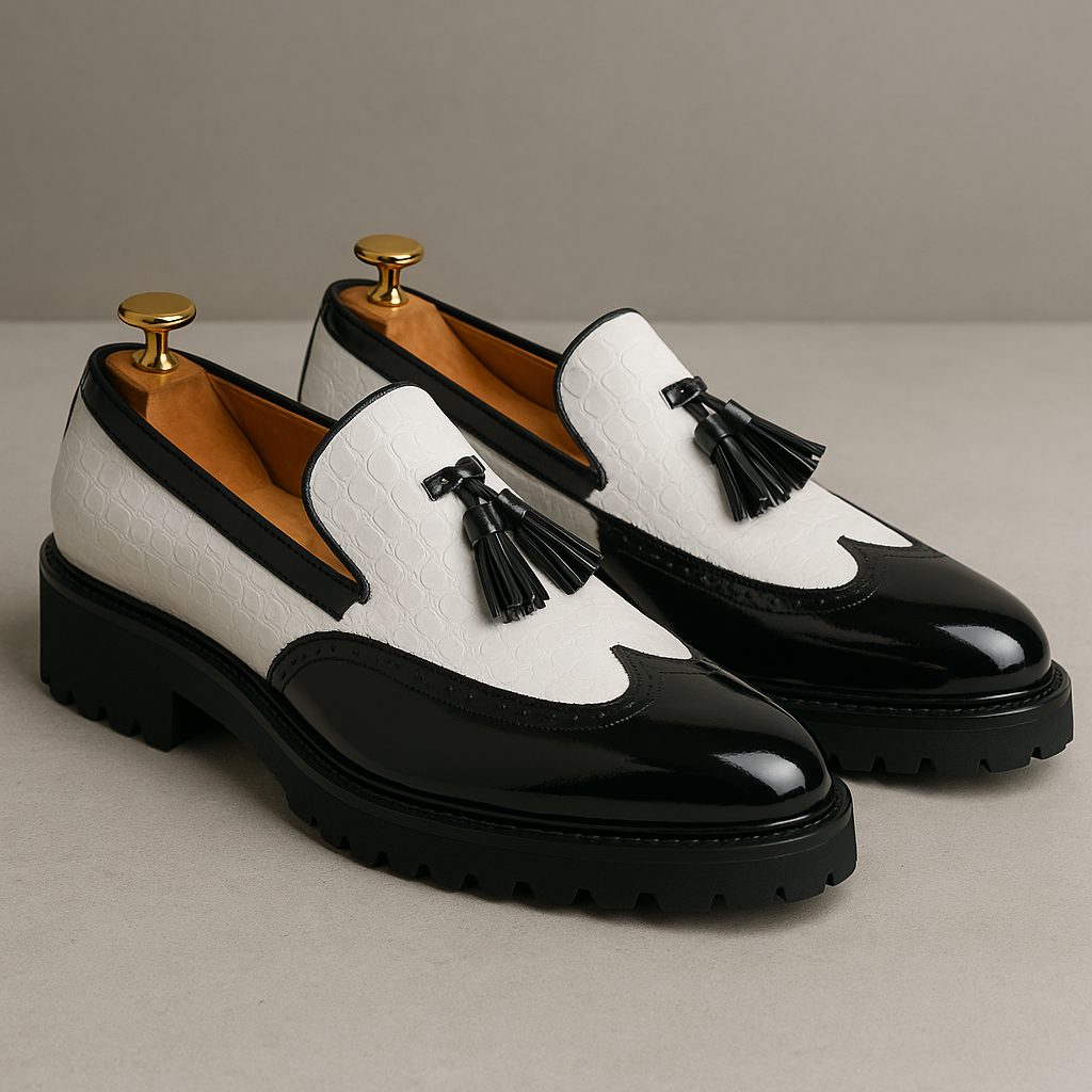 Croc-Embossed Tassel Loafers with Lug Sole for Men - View 3
