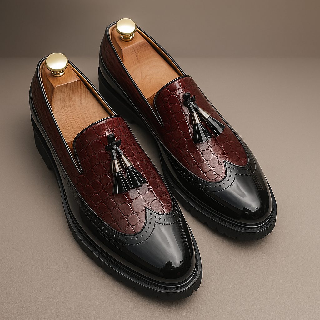 Croc-Embossed Tassel Loafers with Lug Sole for Men - View 8