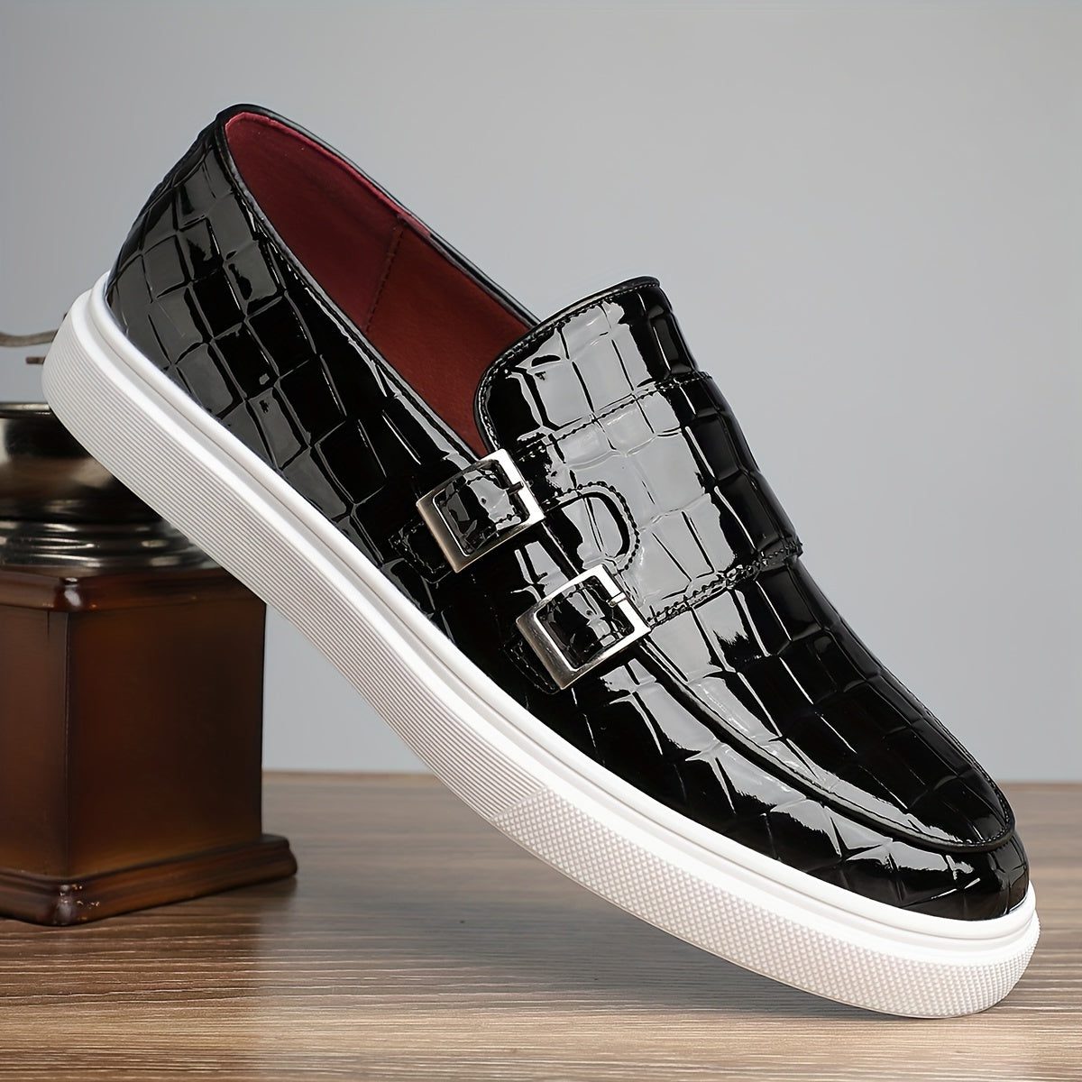 Crocodile Embossed Buckle Slip-On Loafers for Men - View 11