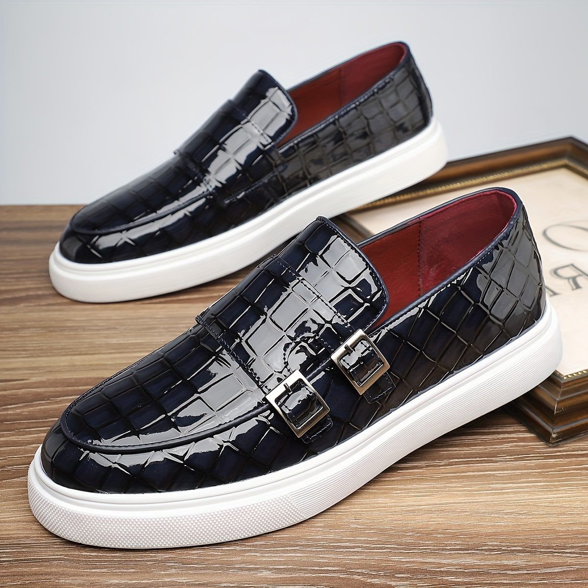 Crocodile Embossed Buckle Slip-On Loafers for Men - View 6