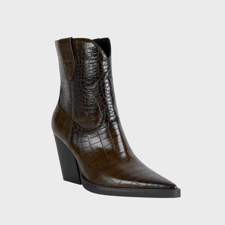 Crocodile Embossed Pointed Toe Wedge Boot for Women