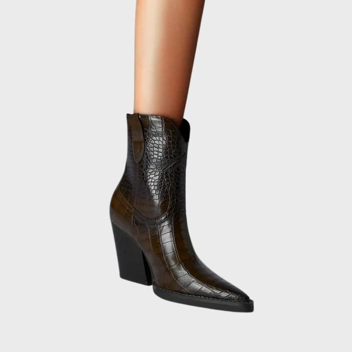 Crocodile Embossed Pointed Toe Wedge Boot for Women - View 2