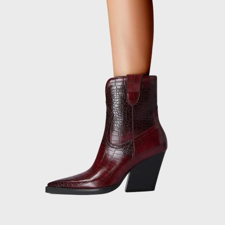 Crocodile Embossed Pointed Toe Wedge Boot for Women - View 5
