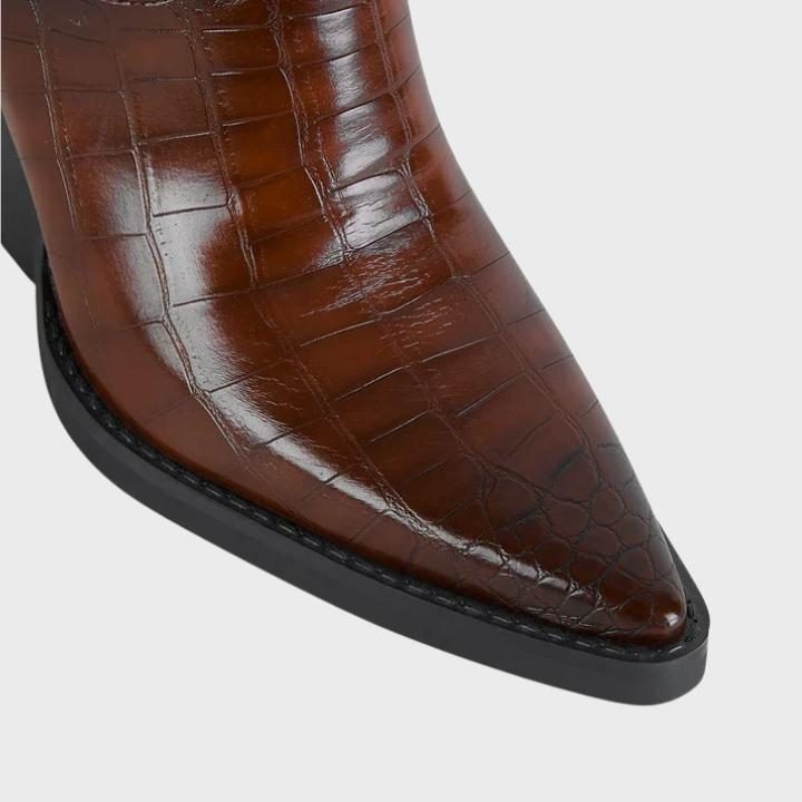Crocodile Embossed Pointed Toe Wedge Boot for Women - View 7