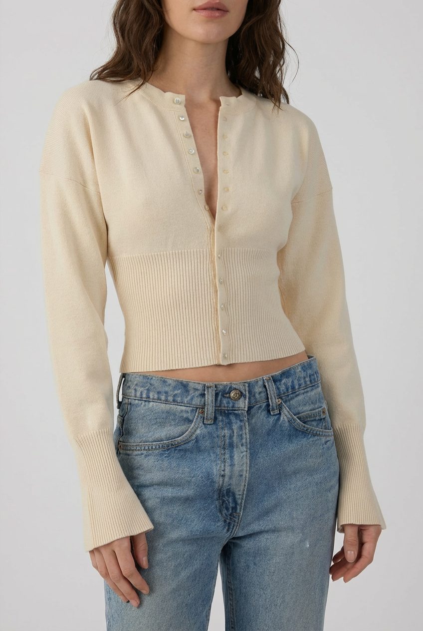 Cropped Button-Front Cardigan for Women