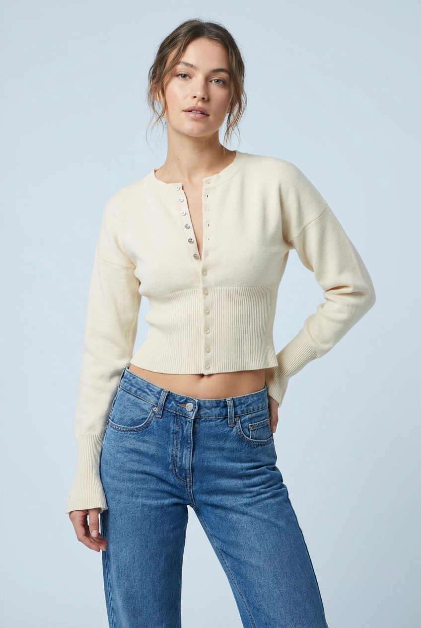 Cropped Button-Front Cardigan for Women - View 2