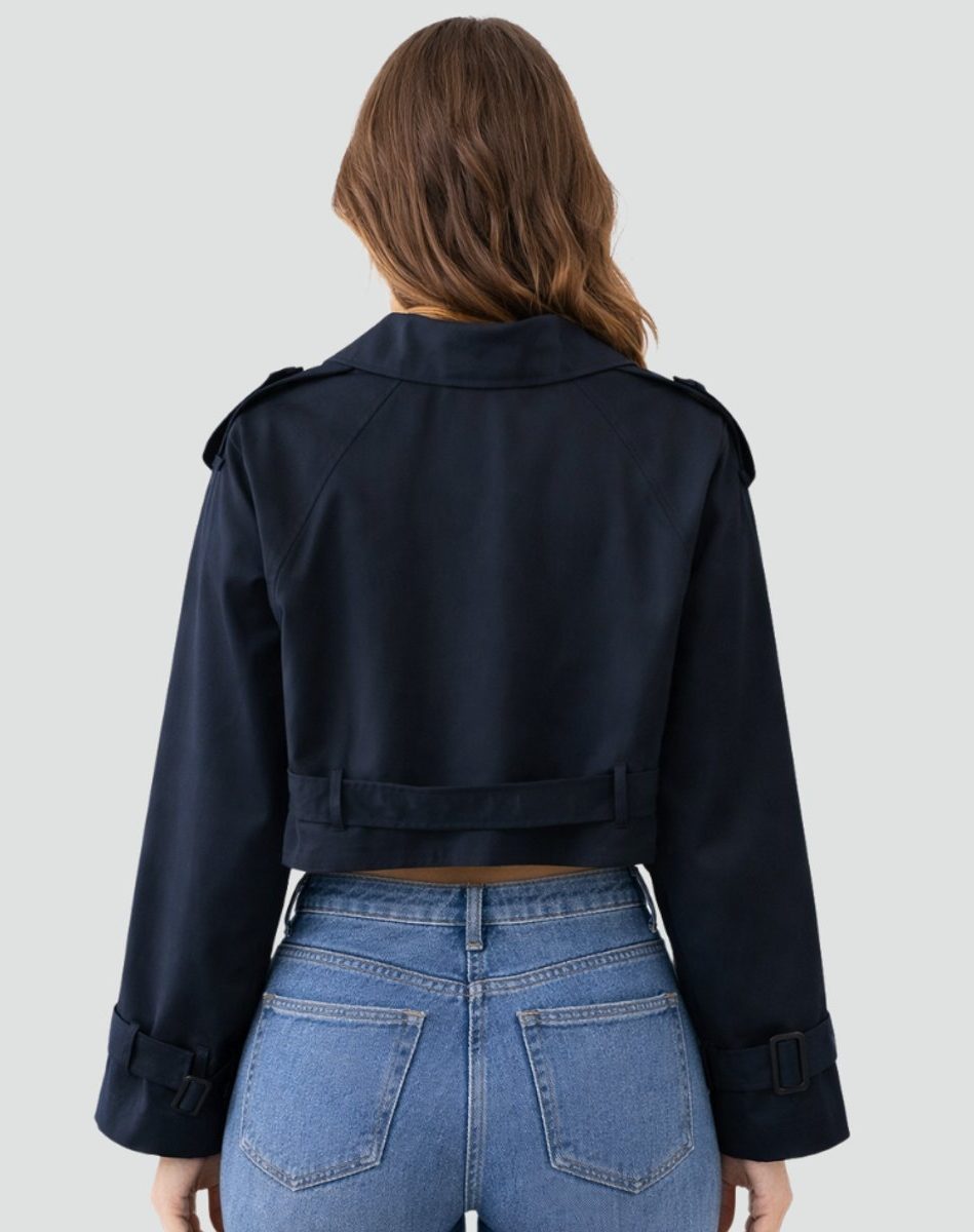 Cropped Double-Breasted Belted Trench Coat for Women - View 8