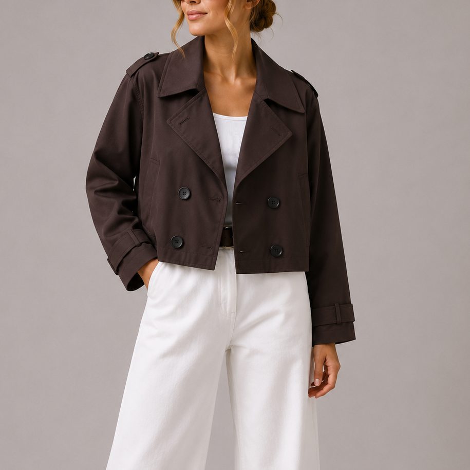 Cropped Double-Breasted Trench Coat for Women
