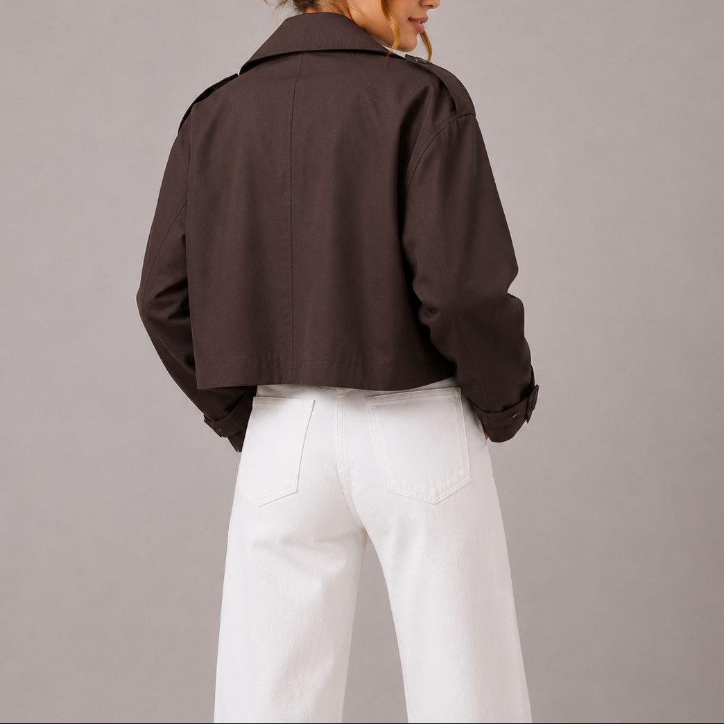 Cropped Double-Breasted Trench Coat for Women - View 2