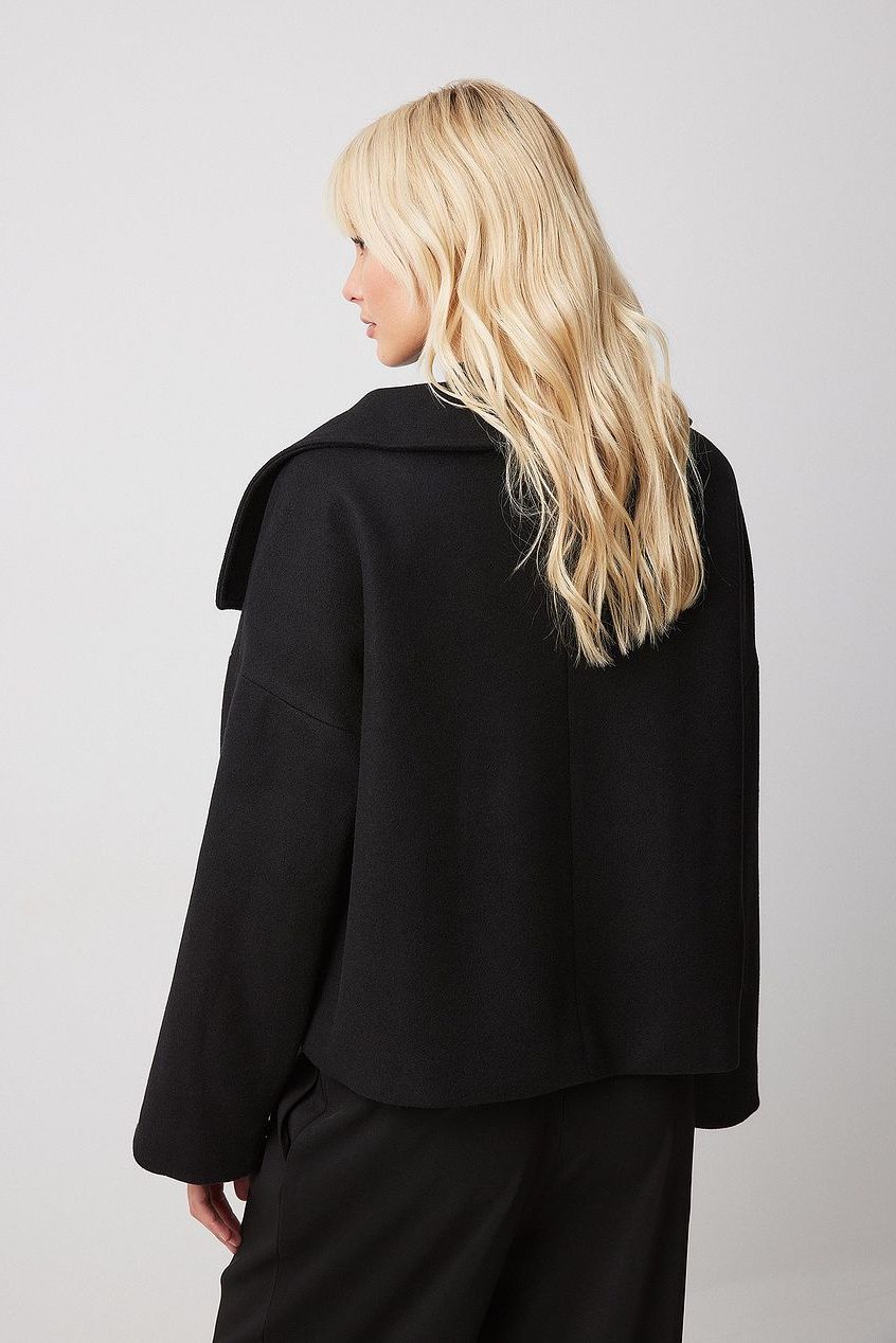 Cropped Double-Breasted Trench Coat with Wide Lapel for Women - View 2
