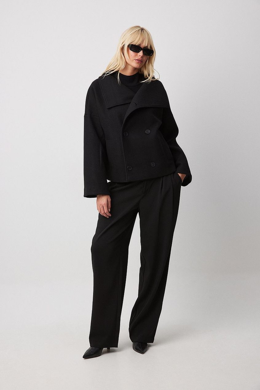 Cropped Double-Breasted Trench Coat with Wide Lapel for Women - View 3
