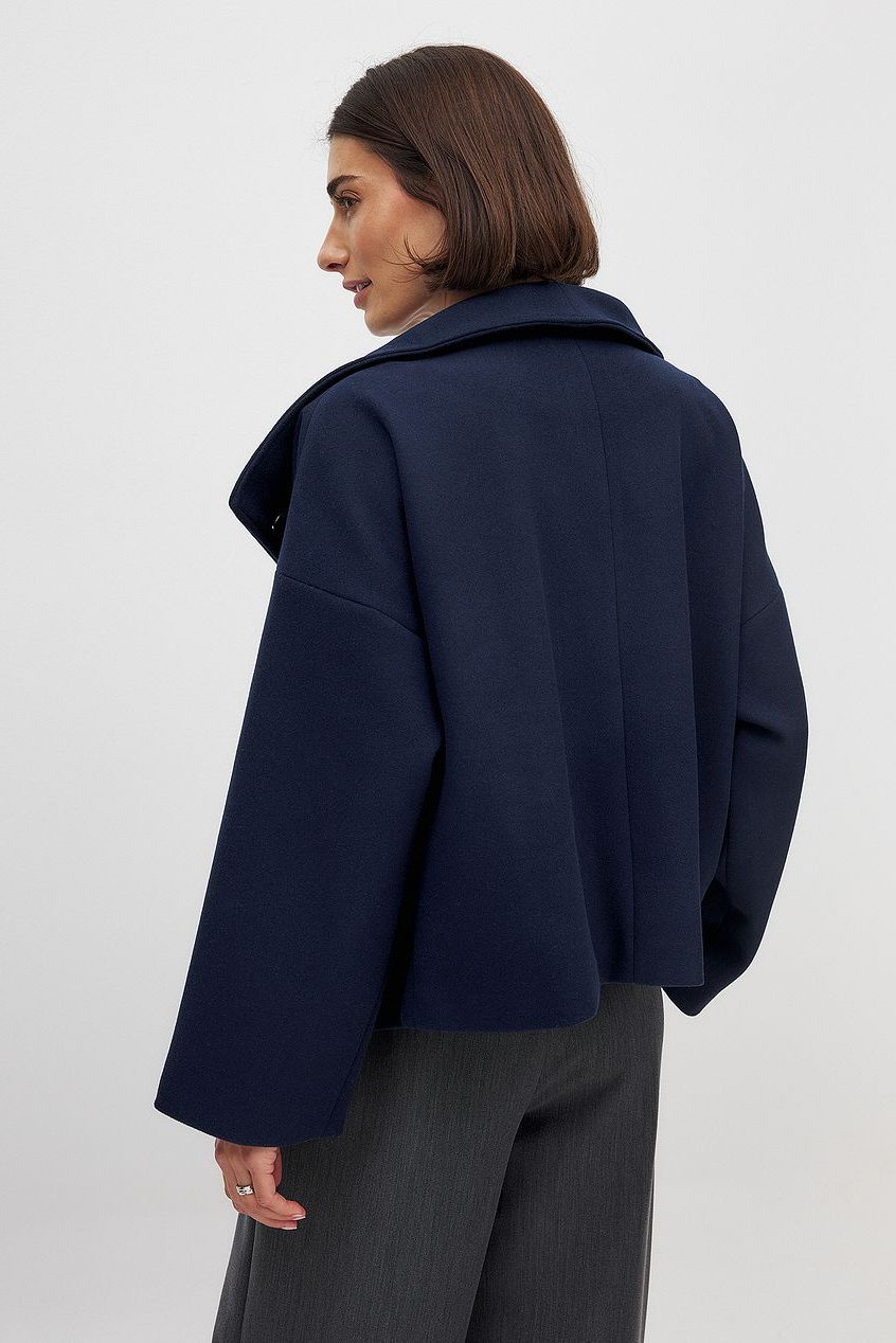 Cropped Double-Breasted Trench Coat with Wide Lapel for Women - View 5