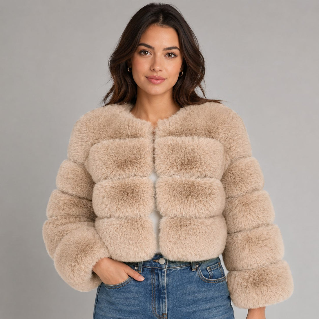 Cropped Faux Fur Jacket for Women
