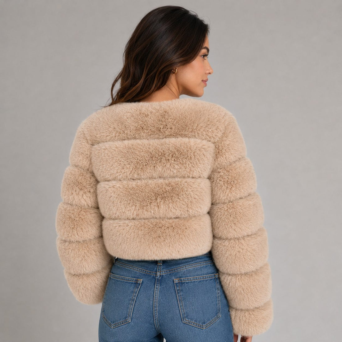 Cropped Faux Fur Jacket for Women