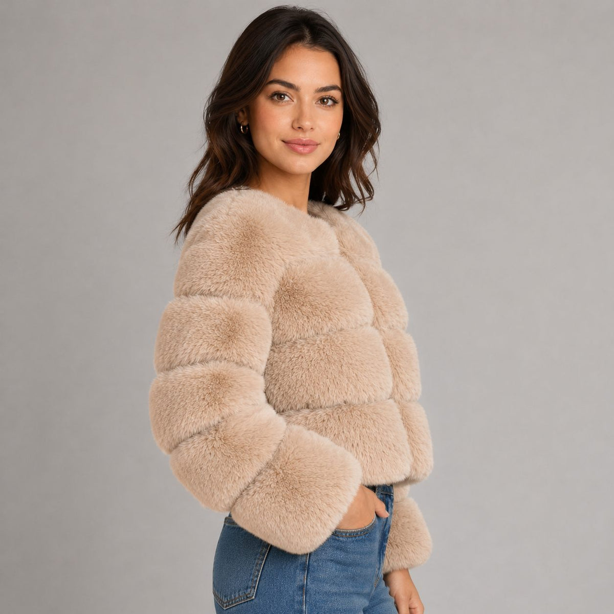 Cropped Faux Fur Jacket for Women - View 3