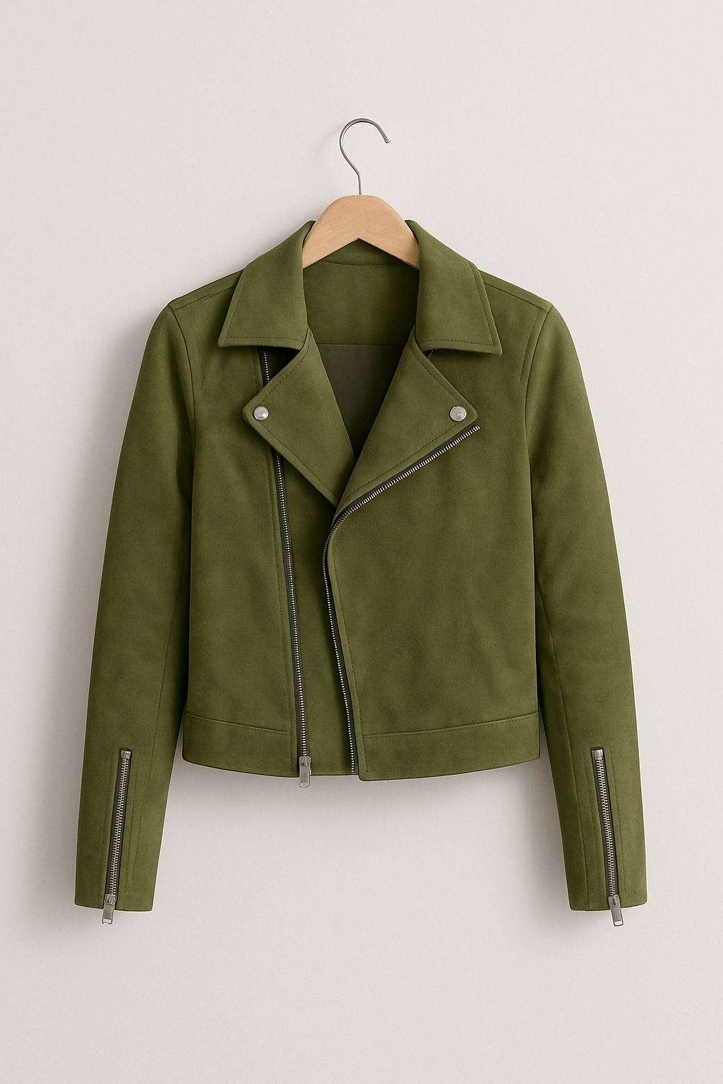 Cropped Faux Suede Biker Jacket for Women