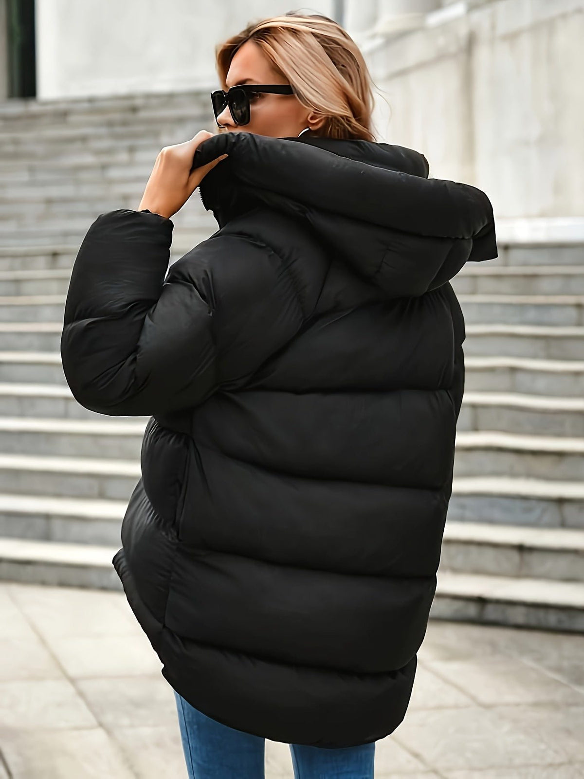 Cropped Hooded Puffer Jacket for Women - View 2