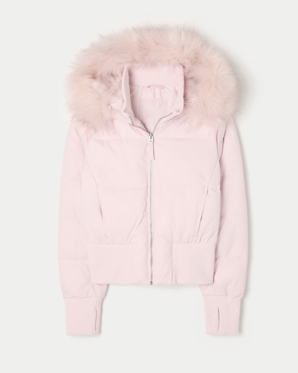 Cropped Puffer Jacket with Fur Collar for Women - Pink