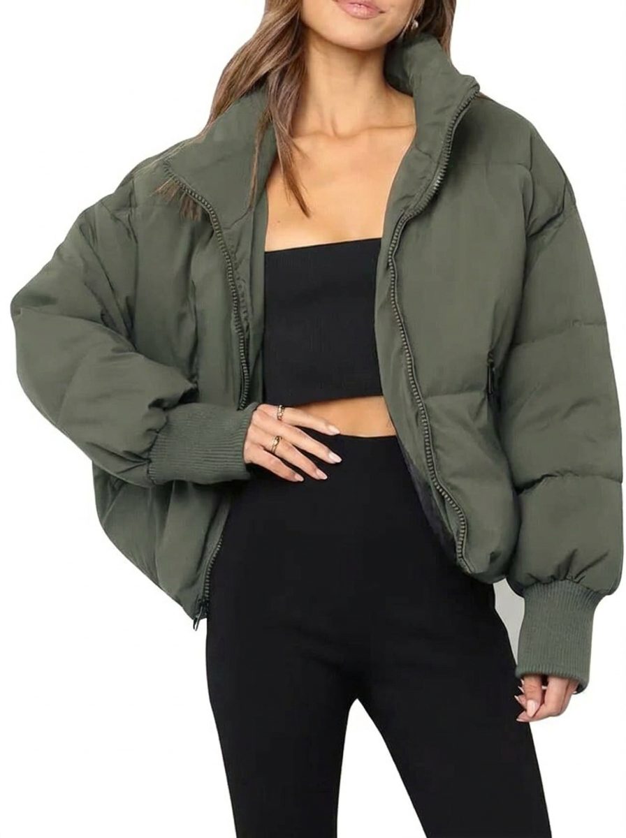Cropped Quilted Puffer Jacket for Women - Green