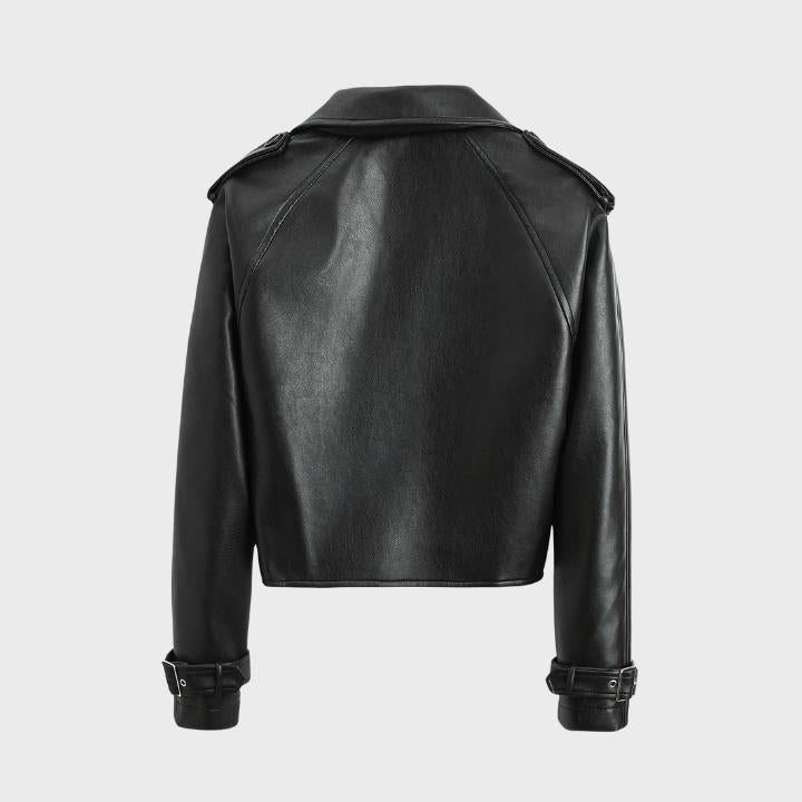Cropped Wide Collar Biker Jacket for Women - View 2