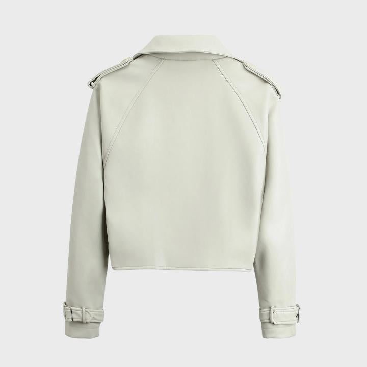 Cropped Wide Collar Biker Jacket for Women - View 7