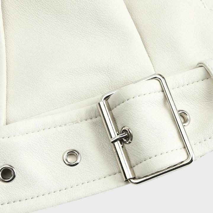 Cropped Wide Collar Biker Jacket for Women - View 8